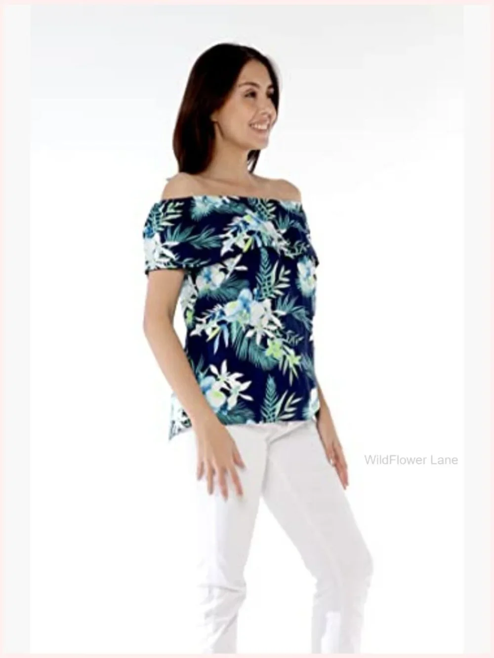 Matching Couple Hawaiian Luau Shirt & Off-Shoulder Ruffle Muumuu Top Set